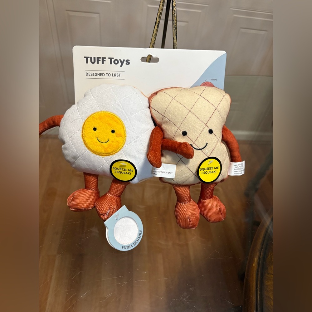 Jmle  tuff  Set Of 2  Egg 🥚 Bread 🍞 With Legs & Squeaker Dog Toy Very Durable 7”